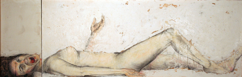 Sarcophagus screaming female mixed media drawing